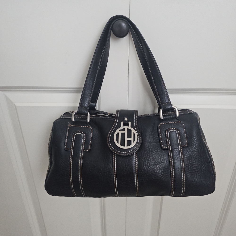 Tommy Hilfiger Black Faux Leather Shoulder Bag Y2k